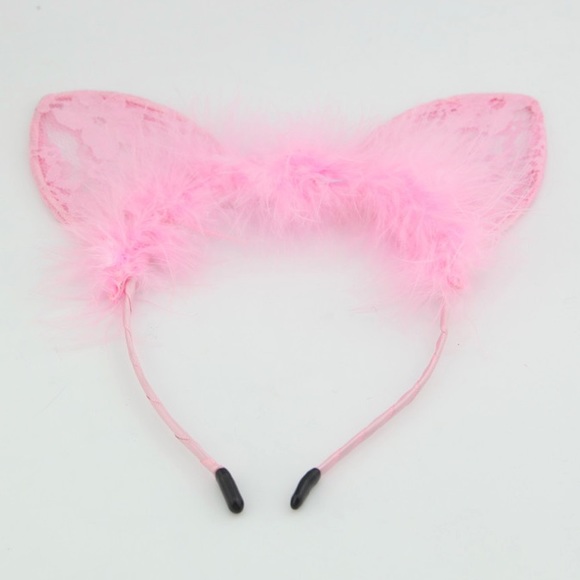 💗 Cat Ear Headband Feather and Lace - Picture 2 of 4